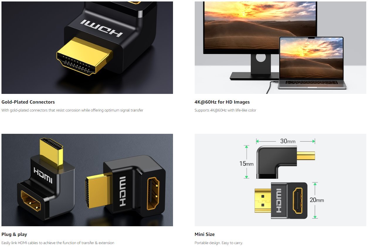 UGREEN 20110 HDMI Adapter 270 Degree Right Angle - UTECH