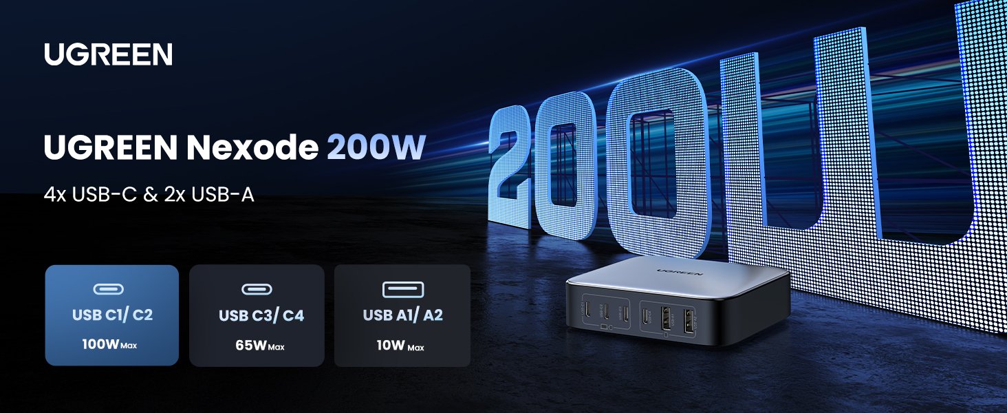 UGREEN 200W GaN Charging Station Price in Pakistan UGREEN 40913 Nexode 200W 6-Port GaN Charging Station - UTECH