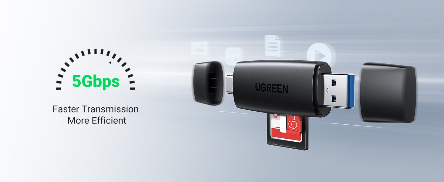 UGREEN 80191 SD Card Reader 2-In-1 USB 3.0 USB C Memory Card Reader OTG Card Adapter