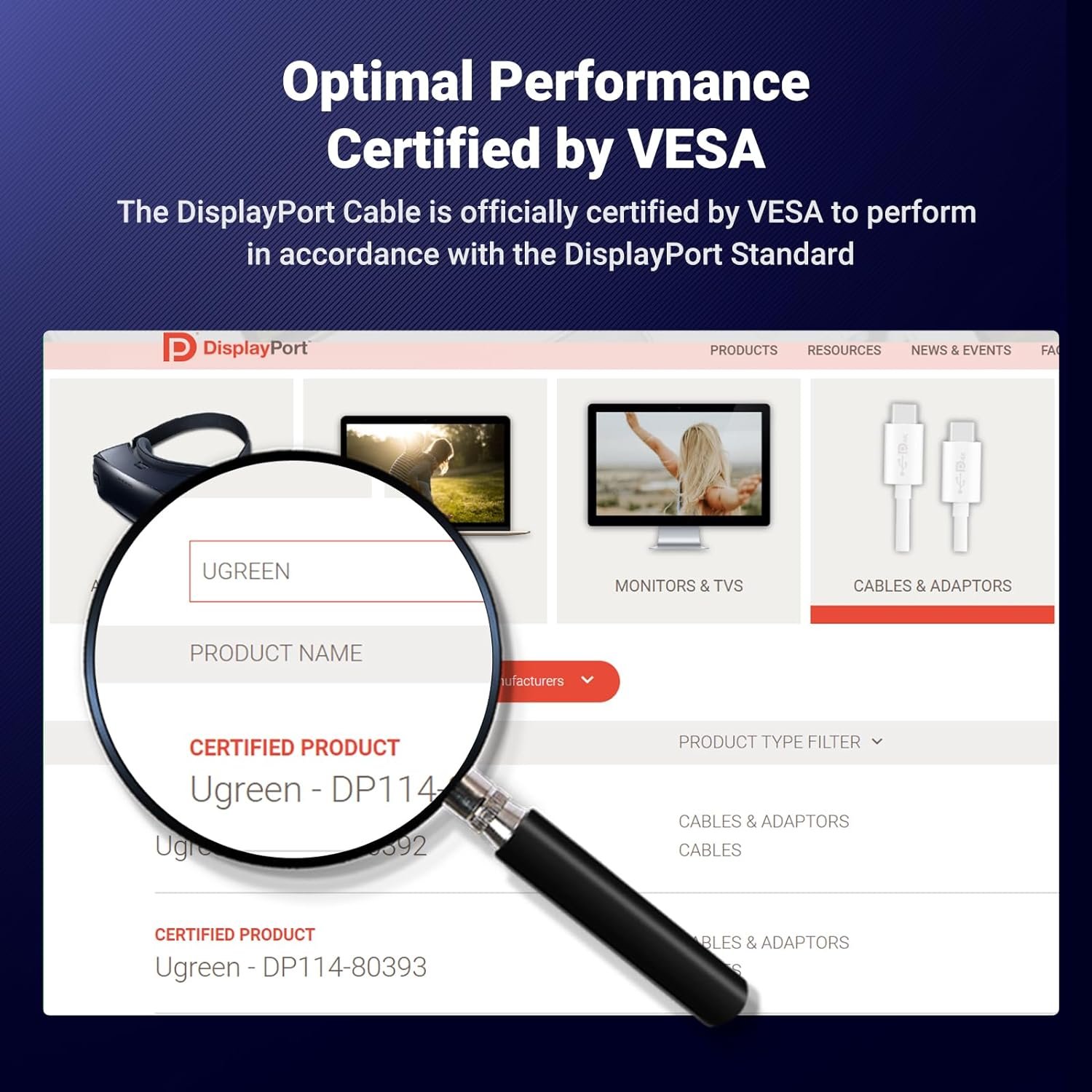 UGREEN 80392 VESA Certified 8K DP 1.4 Cable Displayport to Displayport Cable (2 Meter) Support 8K@60Hz, 4K@240Hz