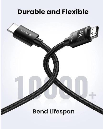 UGREEN 40102 4K HDMI Male to Male Cable Braided (3 Meter) Ultra HD 4K@60Hz, 18Gbps, HDR, - product view 2