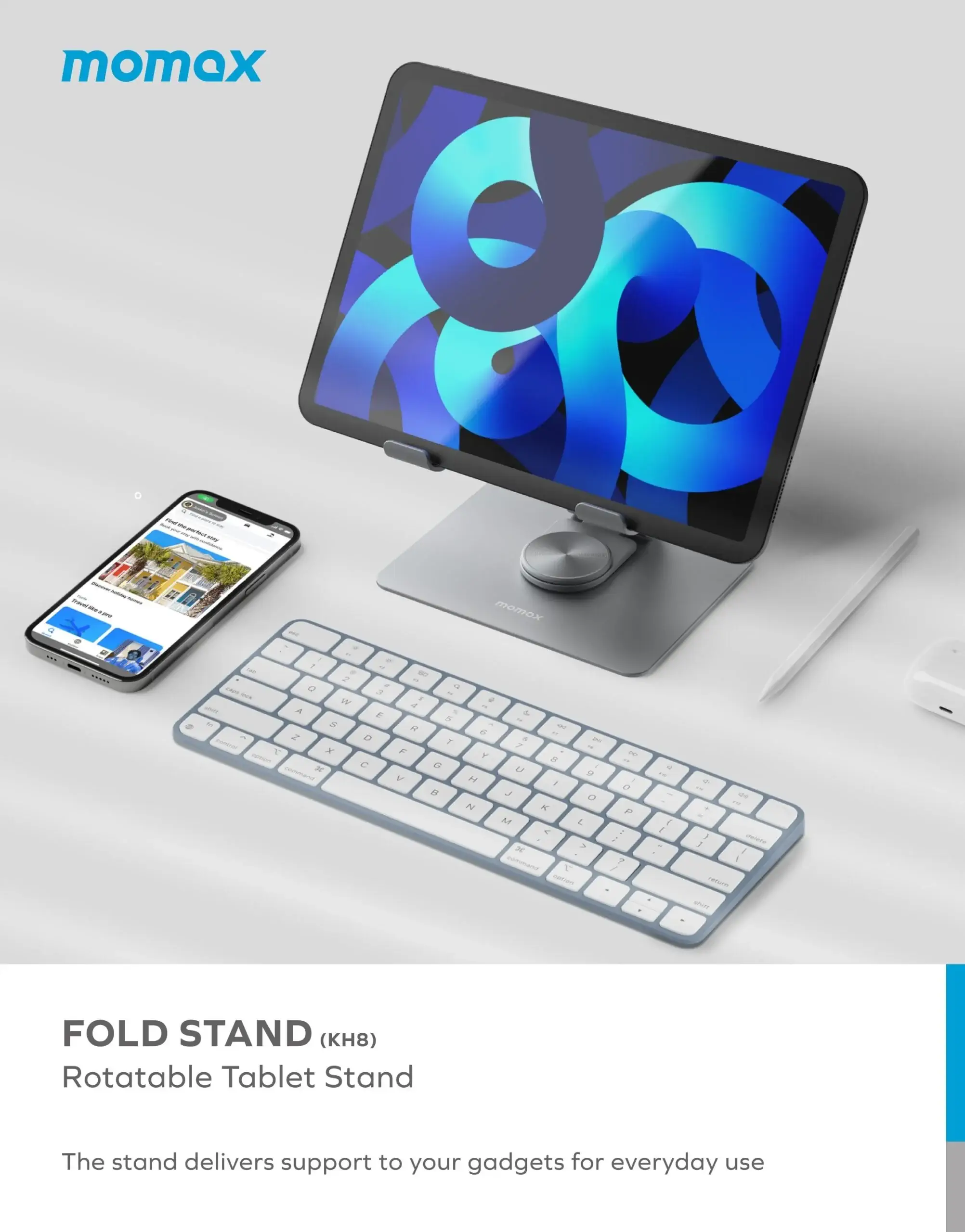 MOMAX KH12S Fold Stand Mila 360 Rotatable Silver Tablet Stand (Silver)