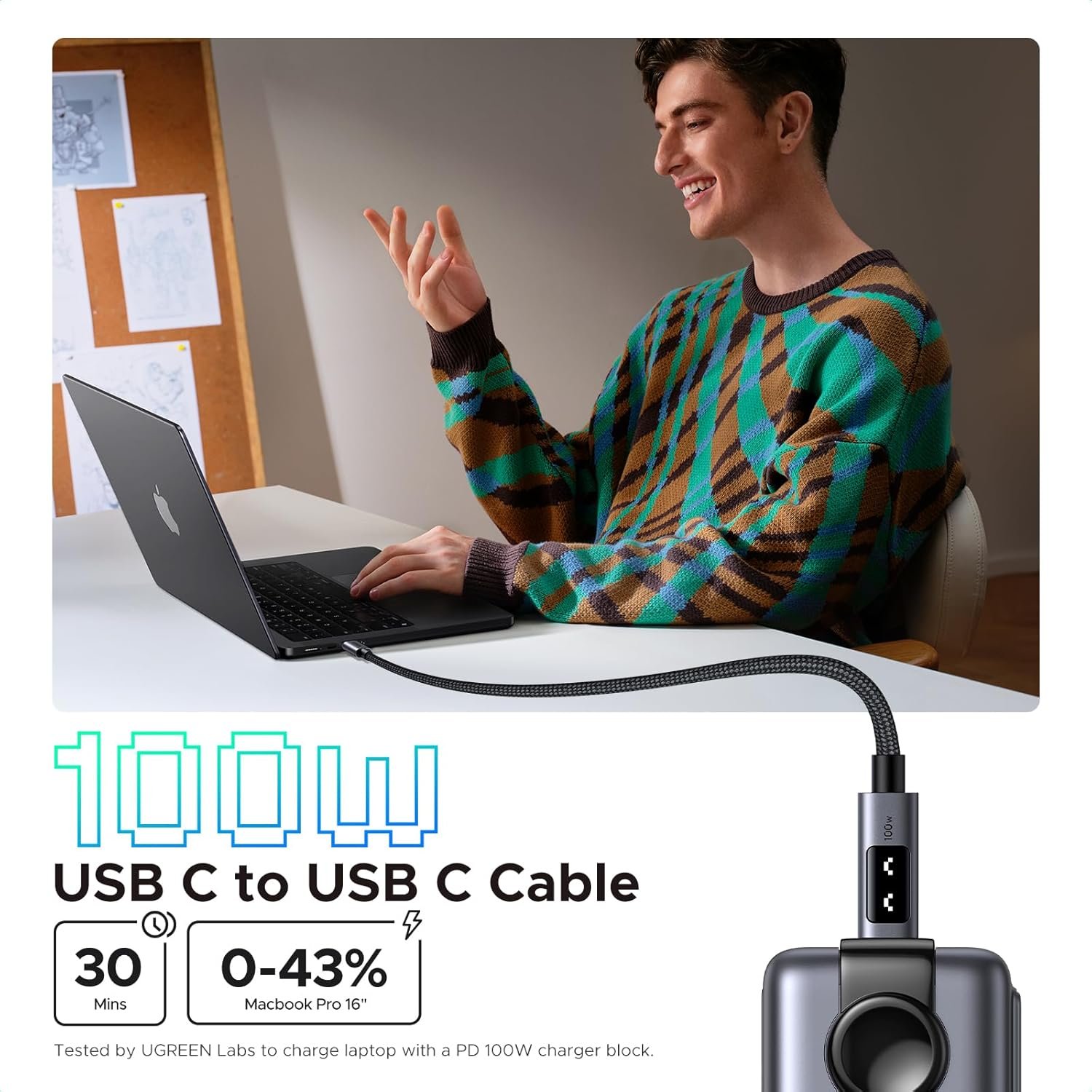 UGREEN 35501 Uno 100W USB C to USB C Charger Cable (1 Meter) Fast Charging 5A Type C to C Cable Compatible with MacBook Pro M3/Air, iPad Pro 2024/Air 5, iPhone 17/16/15 Pro Max, Galaxy S26/S25 Ultra, Pixel 9 - UTECH