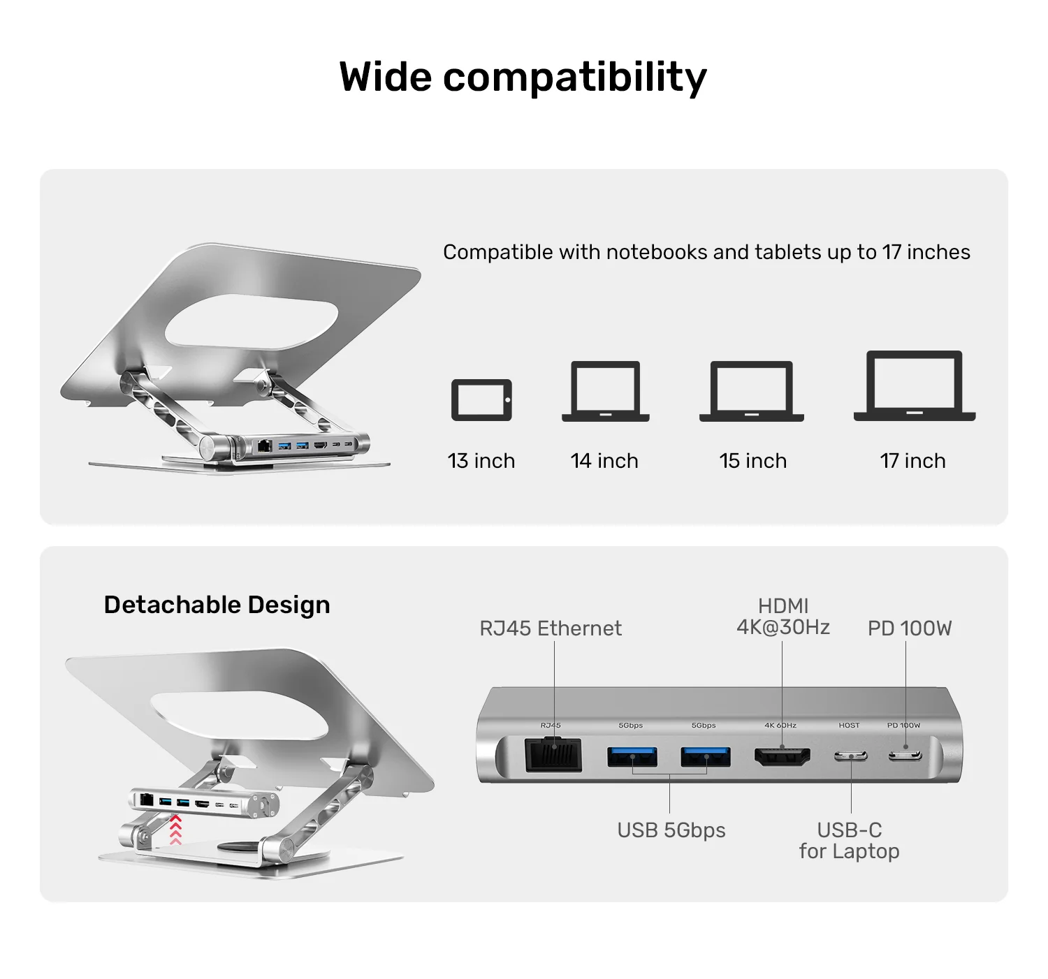 UNITEK D1109B01 Laptop Stand with Detachable USB-C Hub - UTECH