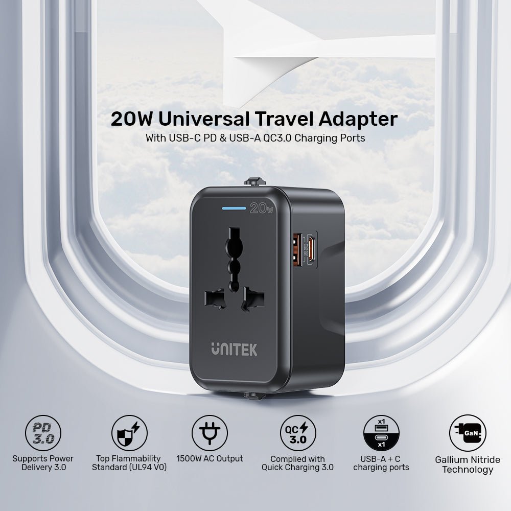 UNITEK P1120ABK01 20W Universal Travel Adapter - UTECH