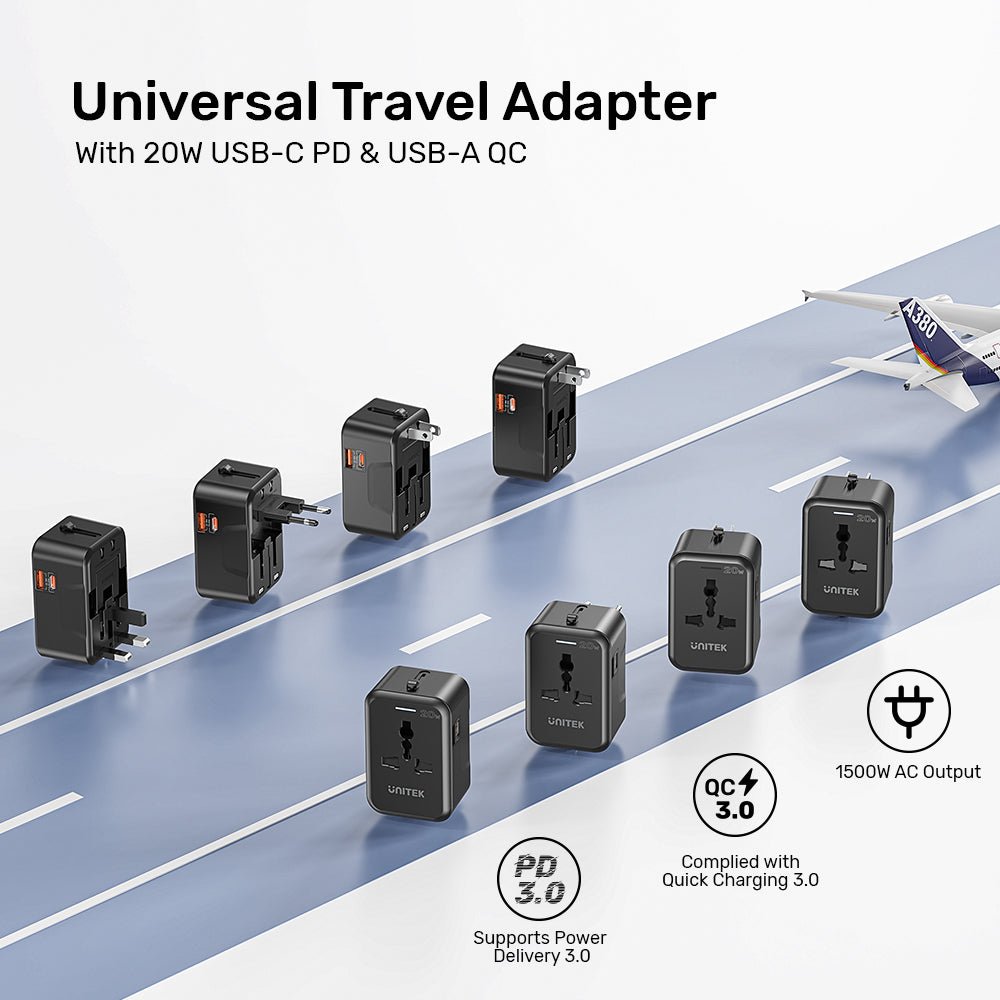UNITEK P1120ABK01 20W Universal Travel Adapter - UTECH