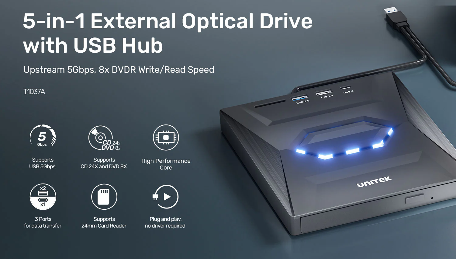 UNITEK External Optical Drive Price in Pakistan UNITEK T1037A01 External Optical Drive 5-in-1 Hub - UTECH
