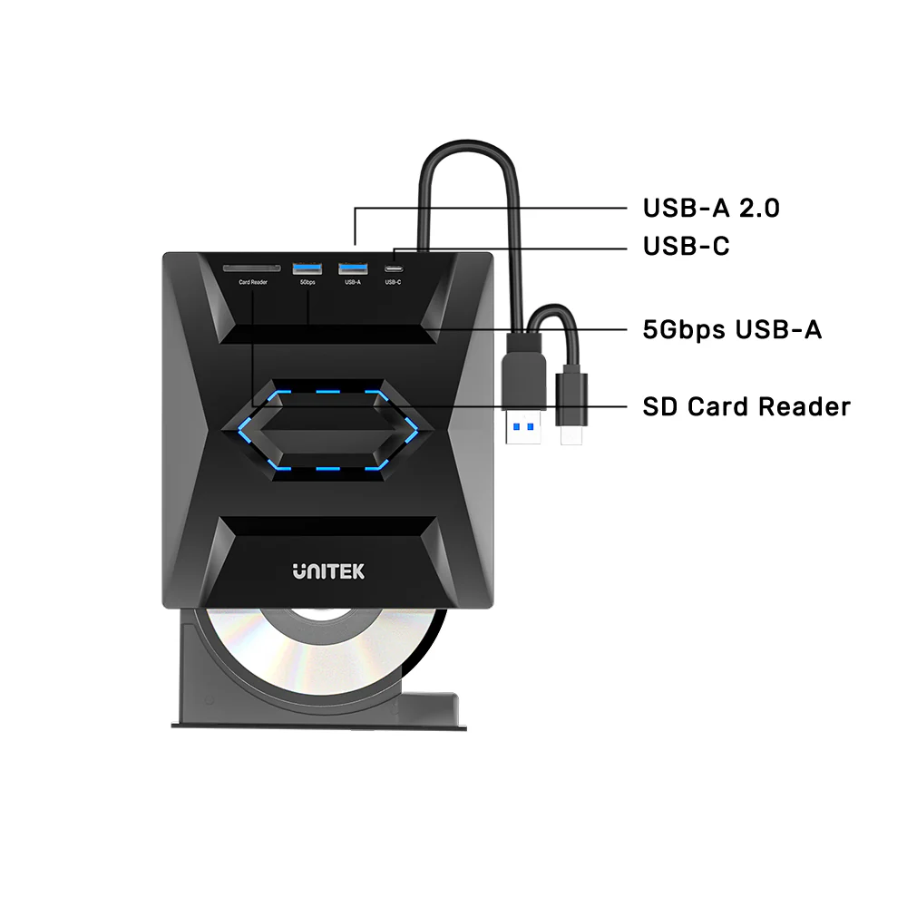 UNITEK T1037A01 External Optical Drive 5-in-1 Hub - UTECH
