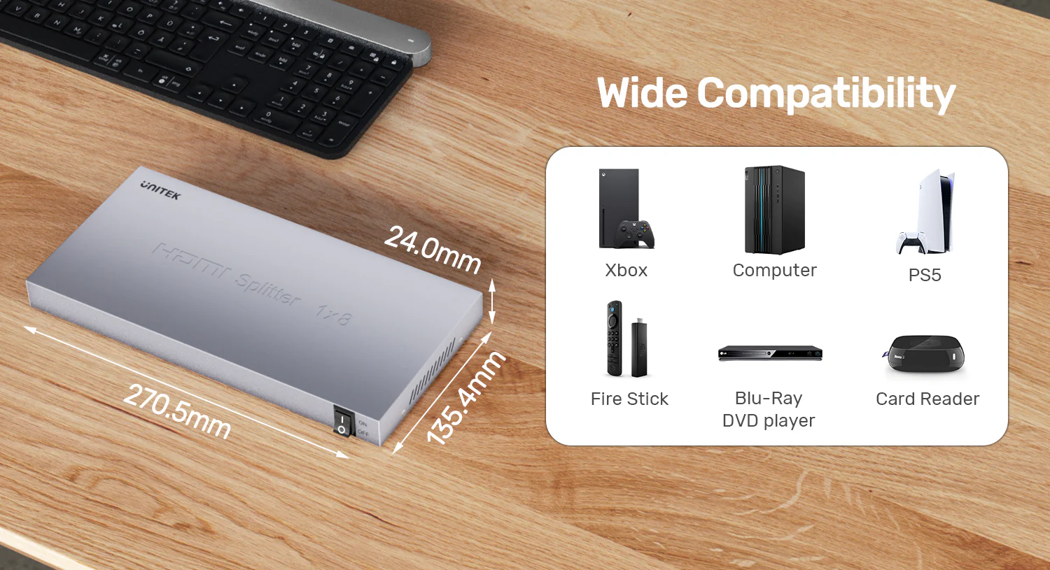 UNITEK V1132A01-EU 4K HDMI Splitter 1-in-8 Out - UTECH