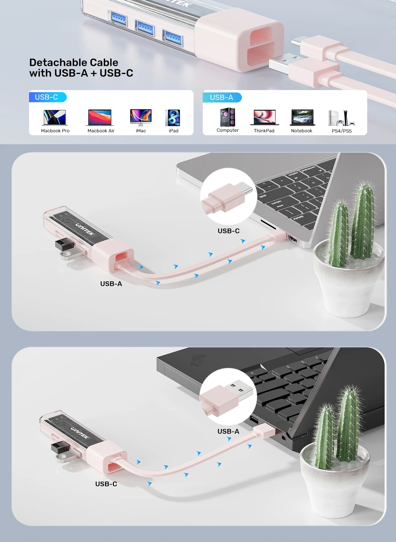 UNITEK H1319ACL01 4-Port USB-A Bi-Directional Hub - UTECH