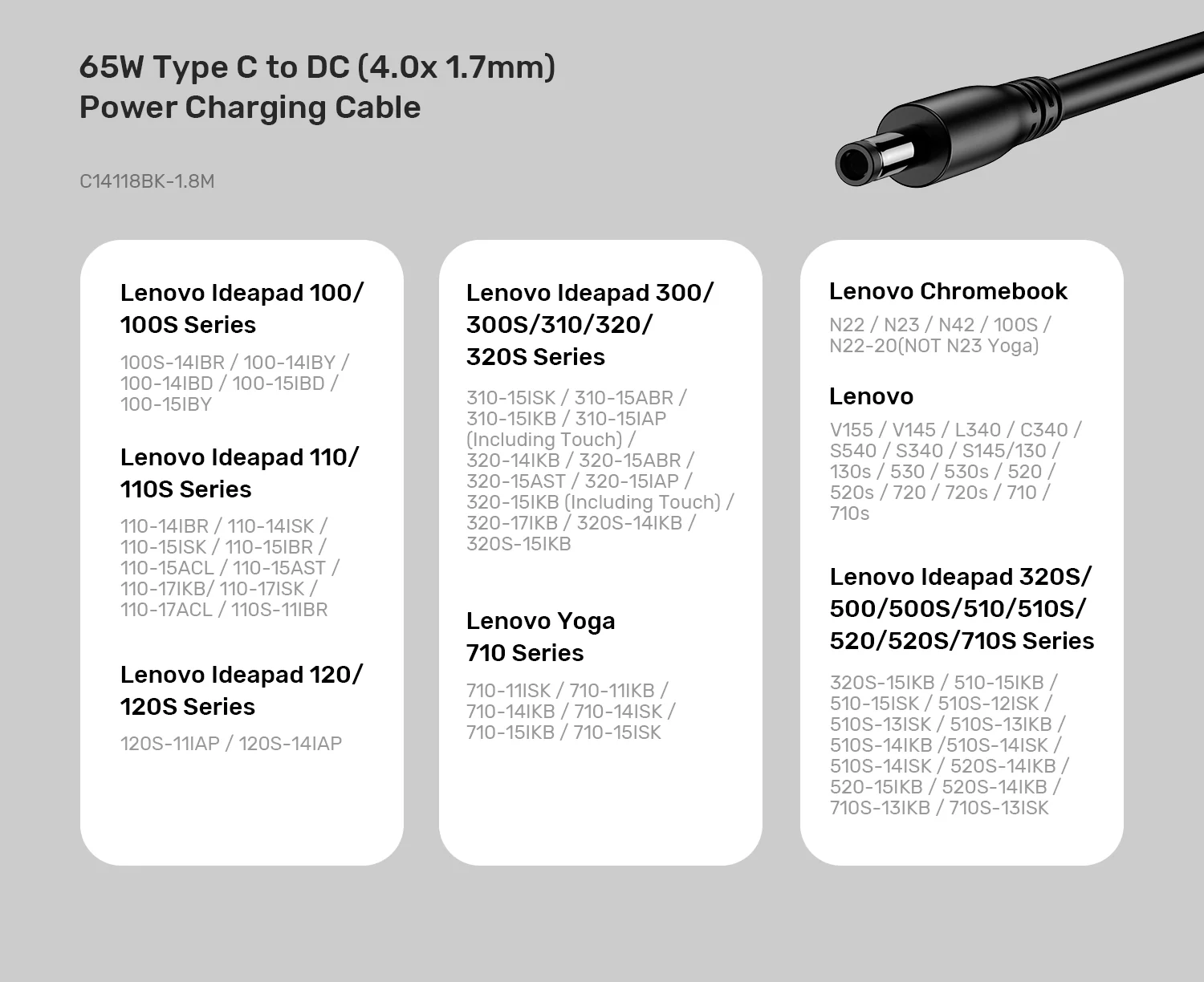 UNITEK C14118BK-1.8M USB-C to DC Charging Cable 65W - UTECH