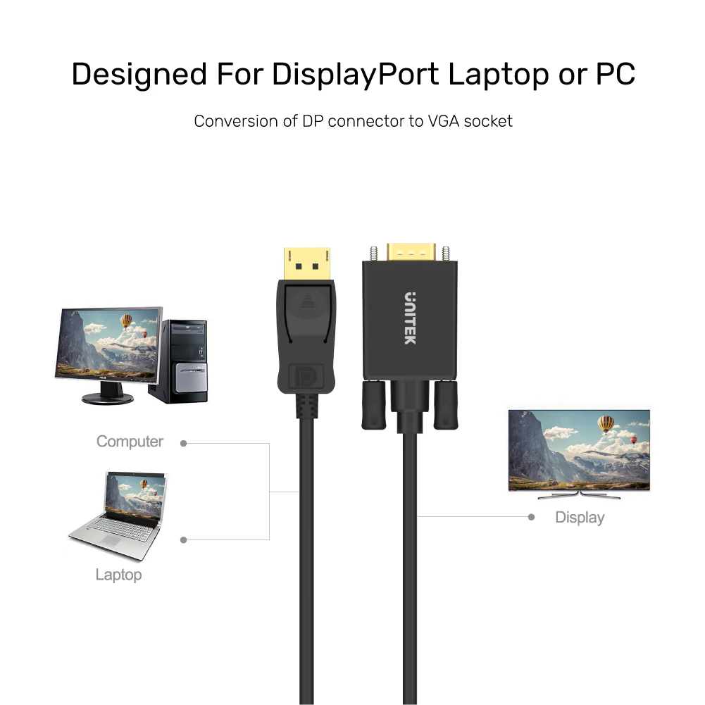 UNITEK Y-5118F DisplayPort to VGA Cable 1080P - UTECH