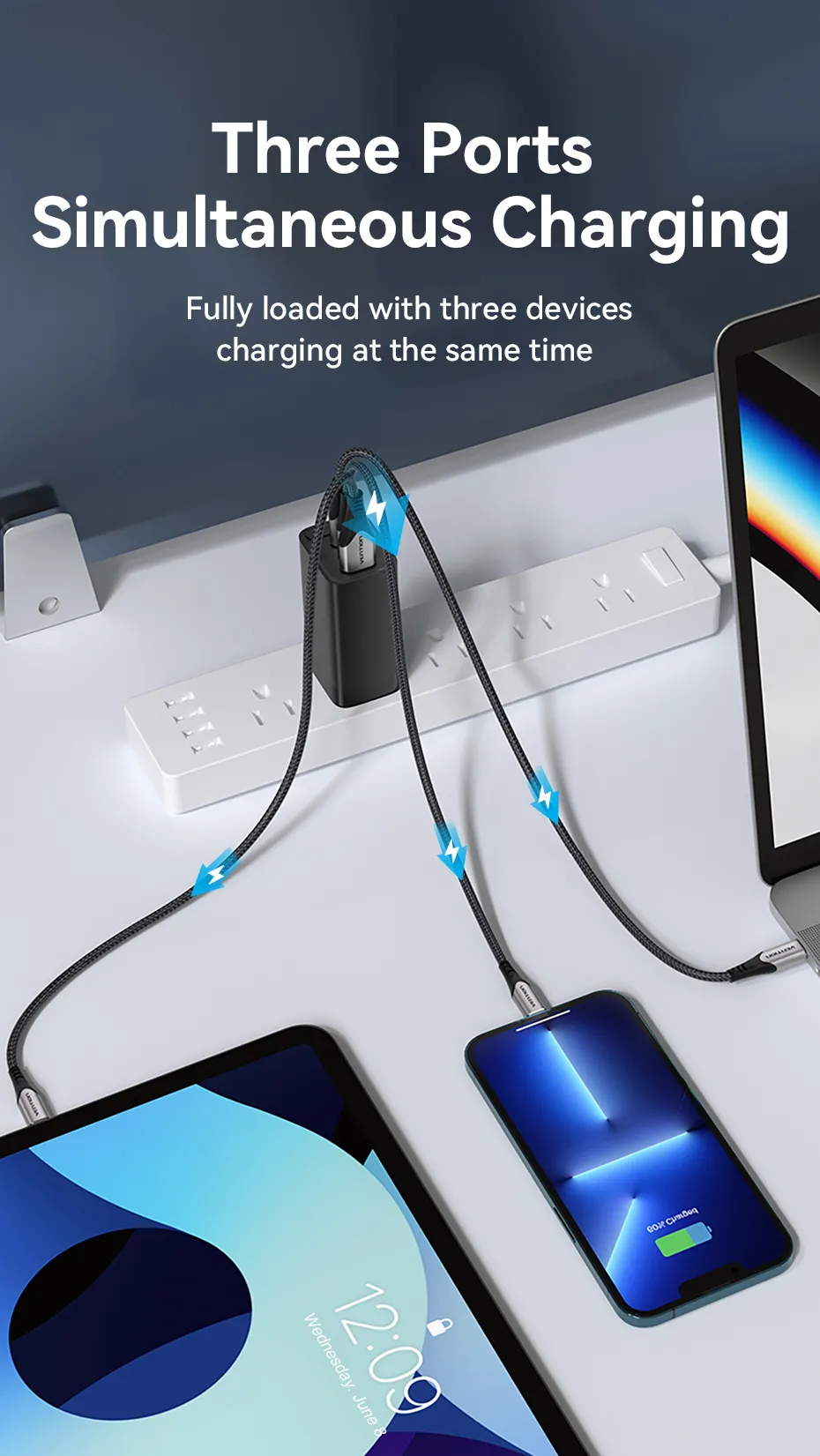 Buy VENTION FERB0-US 65W GaN Charger Foldable 3-Port USB-C & USB-A Fast Charger PD 3.0 & QC 4.0 Online in Pakistan - UGREEN PK