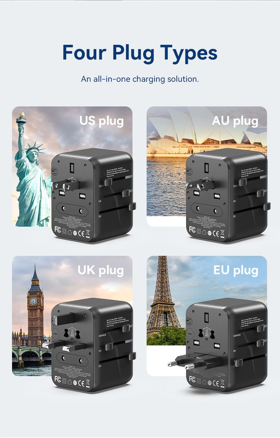 VENTION FJEB0 Universal Travel Adapter 3-Port USB - UTECH
