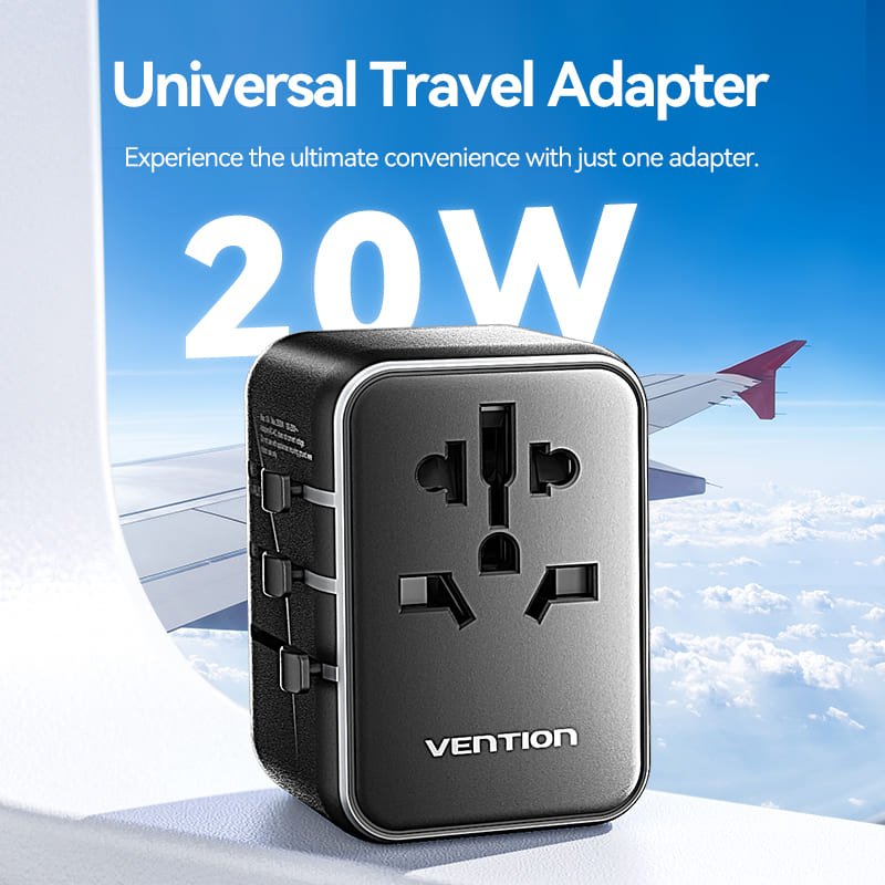 VENTION FJEB0 Universal Travel Adapter 3-Port USB - UTECH