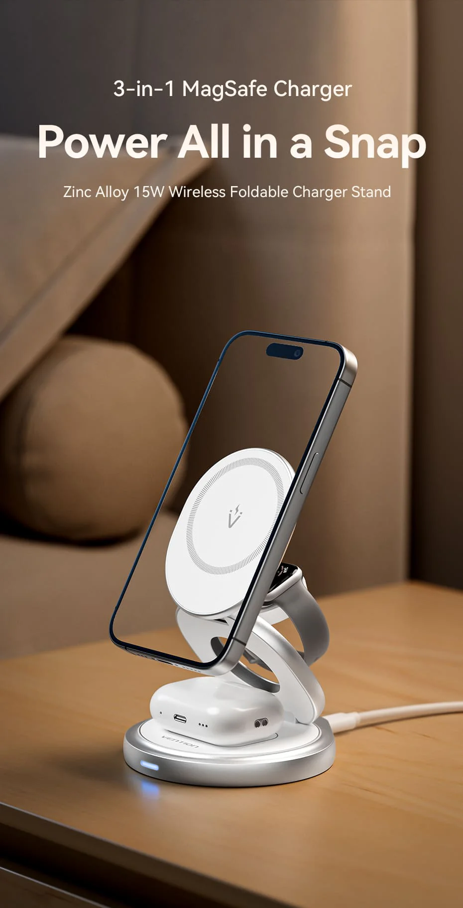 VENTION FGEI0 3-in-1 15W Wireless Charger Stand - UTECH