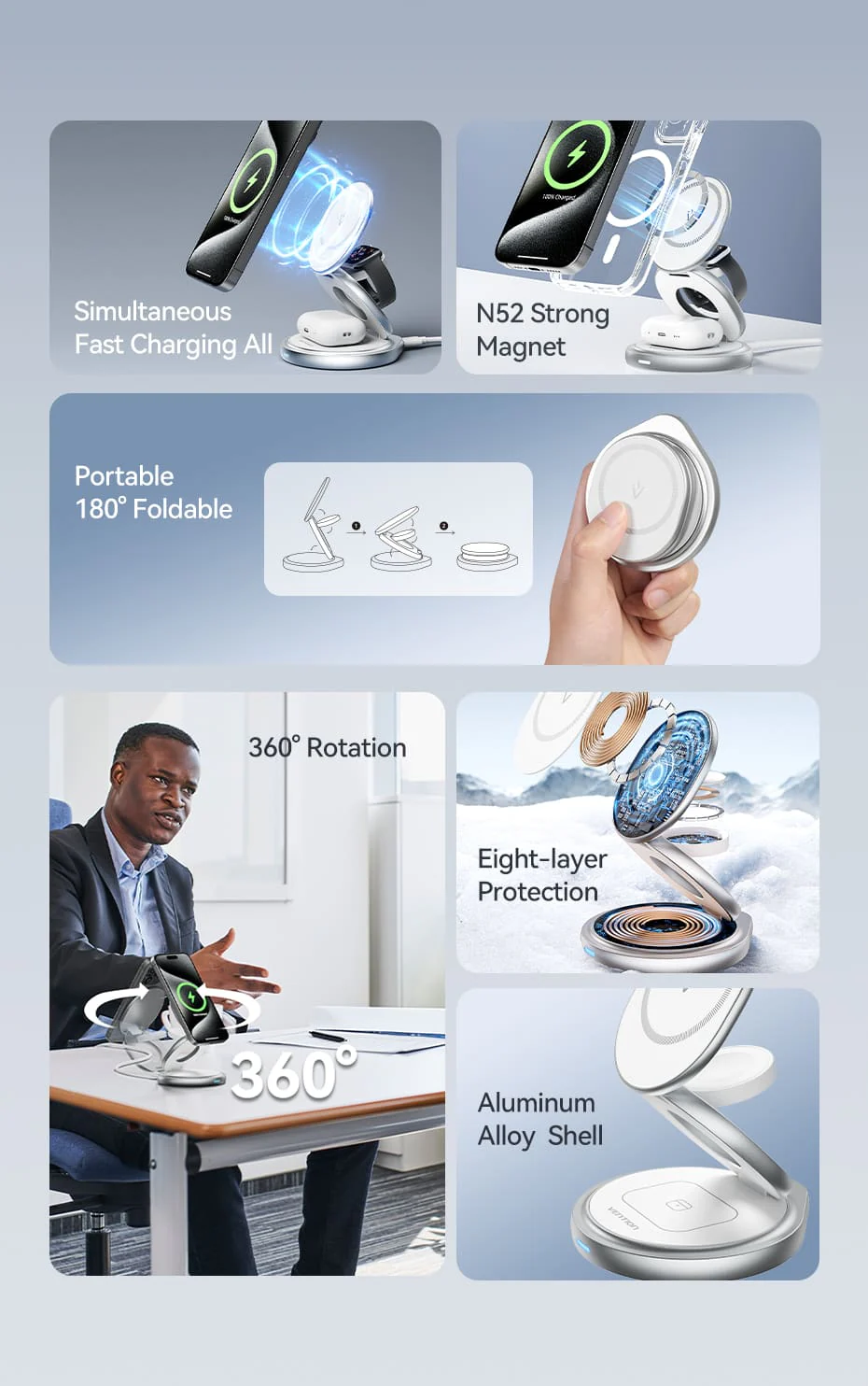 VENTION FGEI0 3-in-1 15W Wireless Charger Stand - UTECH