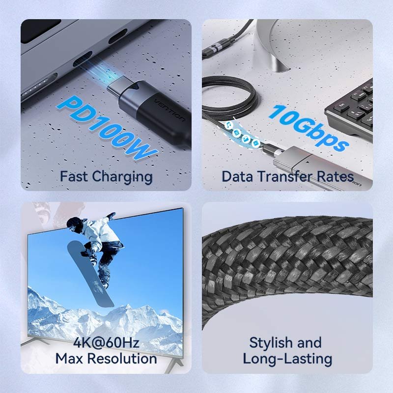 Buy VENTION TRFBD USB 3.2 Gen2 Type-C Extension Cable (0.5 Meter) 10Gbps, 5A, 4K@60Hz Online in Pakistan - UGREEN PK