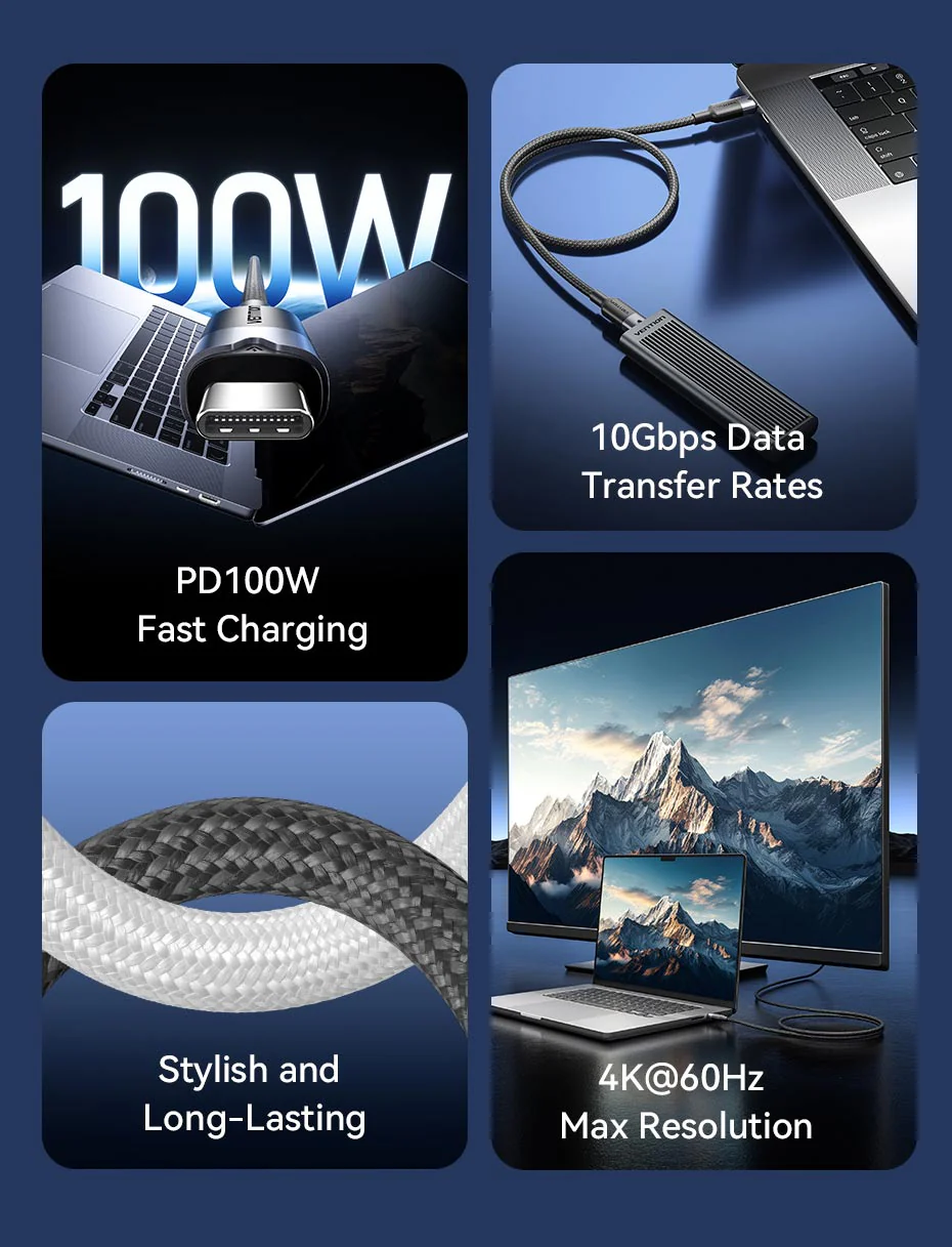 Buy VENTION USB 3.2 Gen2 Type-C to Type-C Cable 10Gbps, 5A, 4K@60Hz Online in Pakistan - UGREEN PK