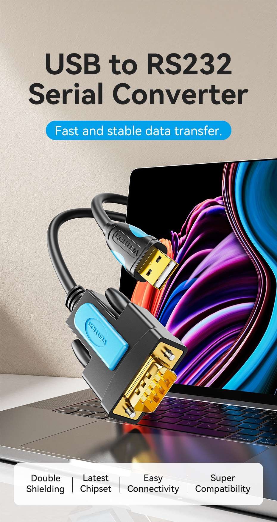 VENTION VAS-C02 USB to RS232 DB9 Adapter Cable - UTECH