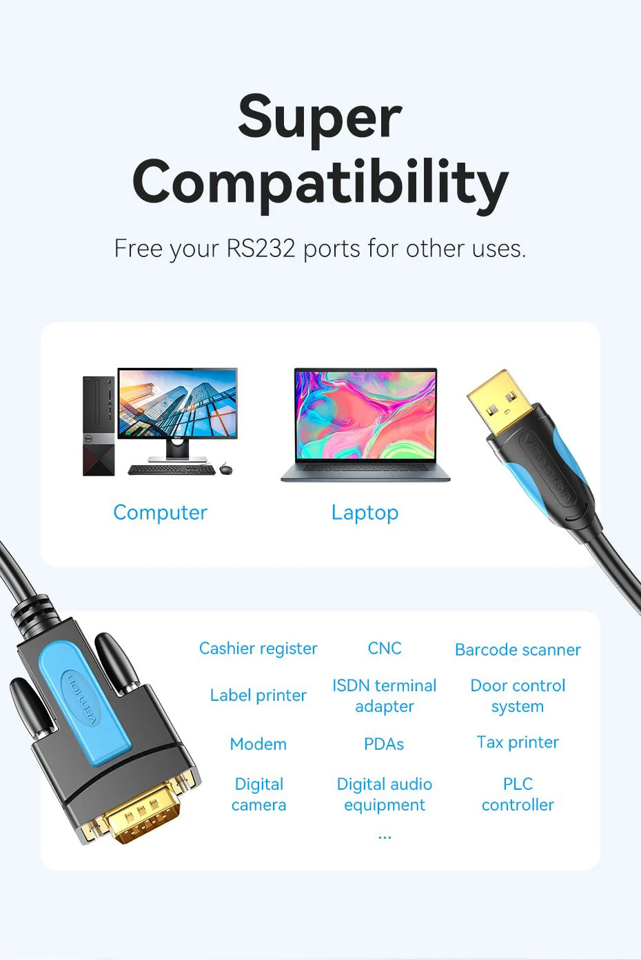 VENTION VAS-C02 USB to RS232 DB9 Adapter Cable - UTECH