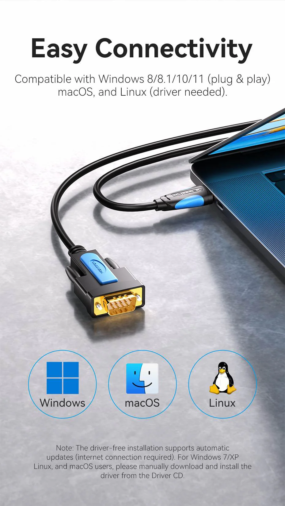 VENTION VAS-C02 USB to RS232 DB9 Adapter Cable - UTECH