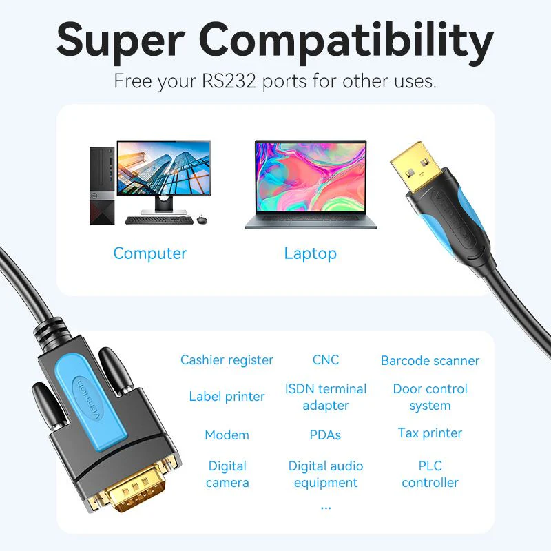 VENTION VAS-C02 USB to RS232 DB9 Adapter Cable - UTECH