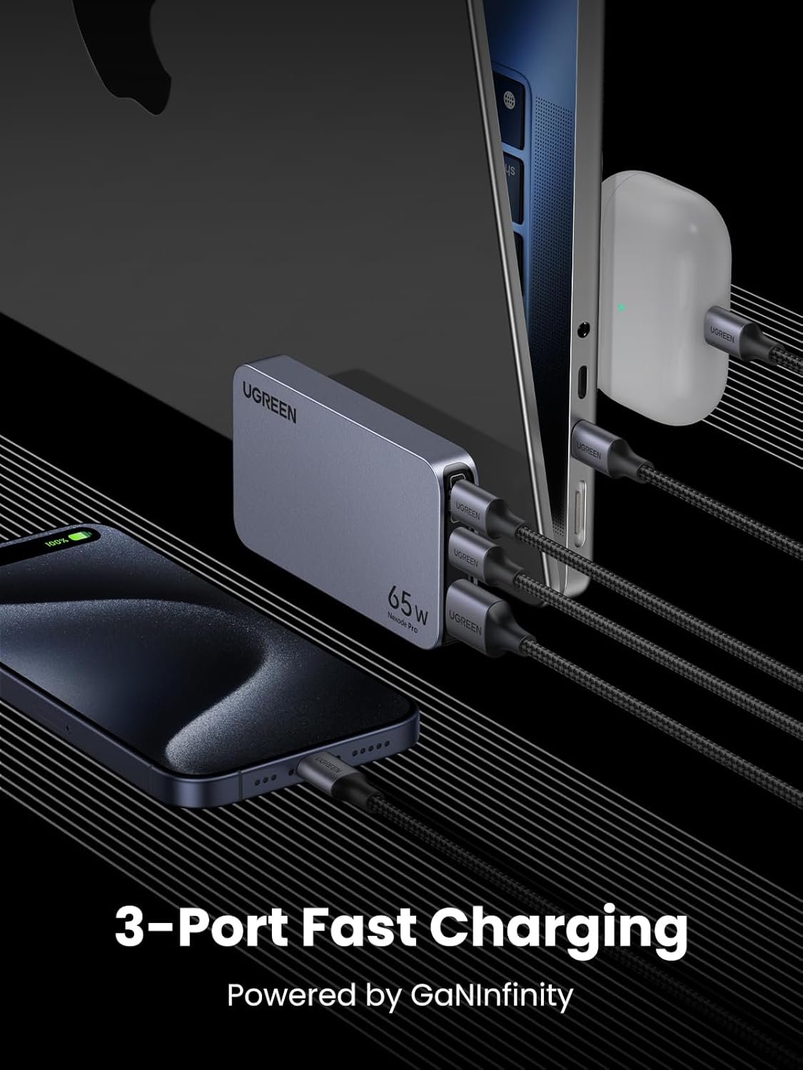 UGREEN 15816 Nexode Pro 65W GaN 3-Port Charger - UTECH