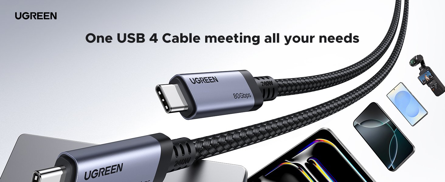 Buy UGREEN 65383 Thunderbolt 4 USB C to USB C Cable 240W 80Gbps (1 Meter) USB4 Gen4 16K Display Online in Pakistan - UGREEN PK