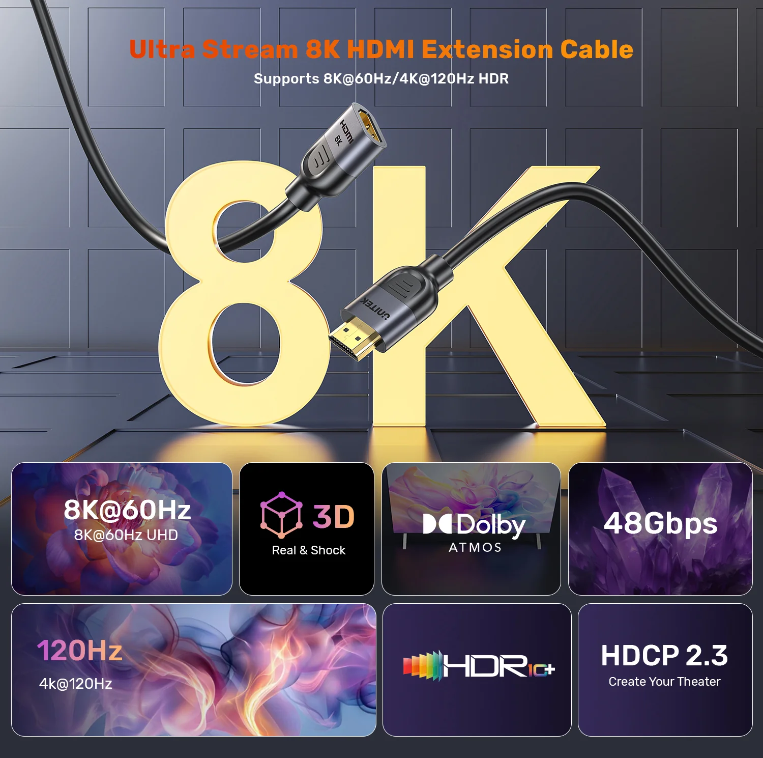 UNITEK C11091AGY01 8K HDMI Cable 1 Meter 48Gbps - UTECH
