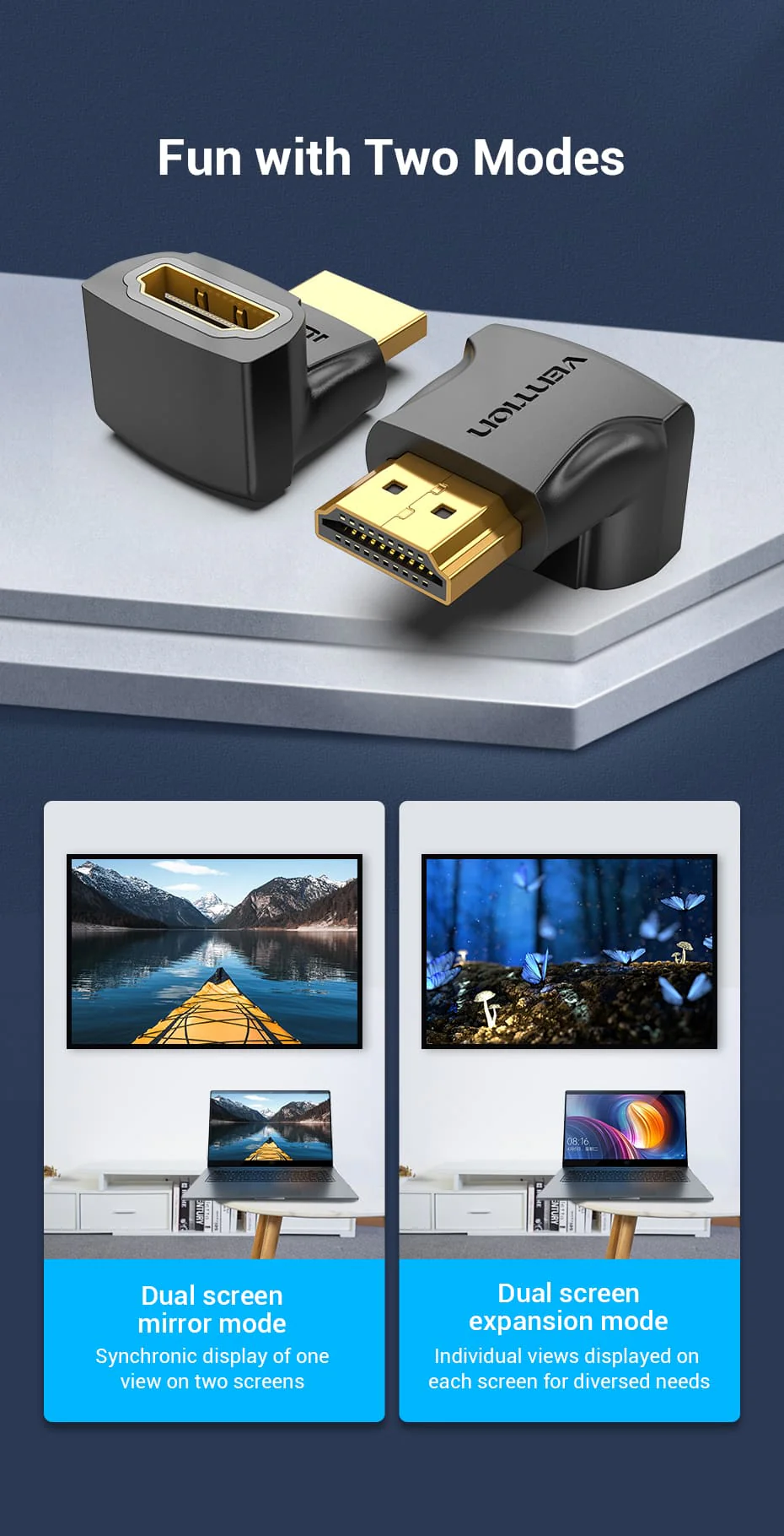 VENTION AINB0 HDMI 270° Male to Female Adapter 4K - UTECH