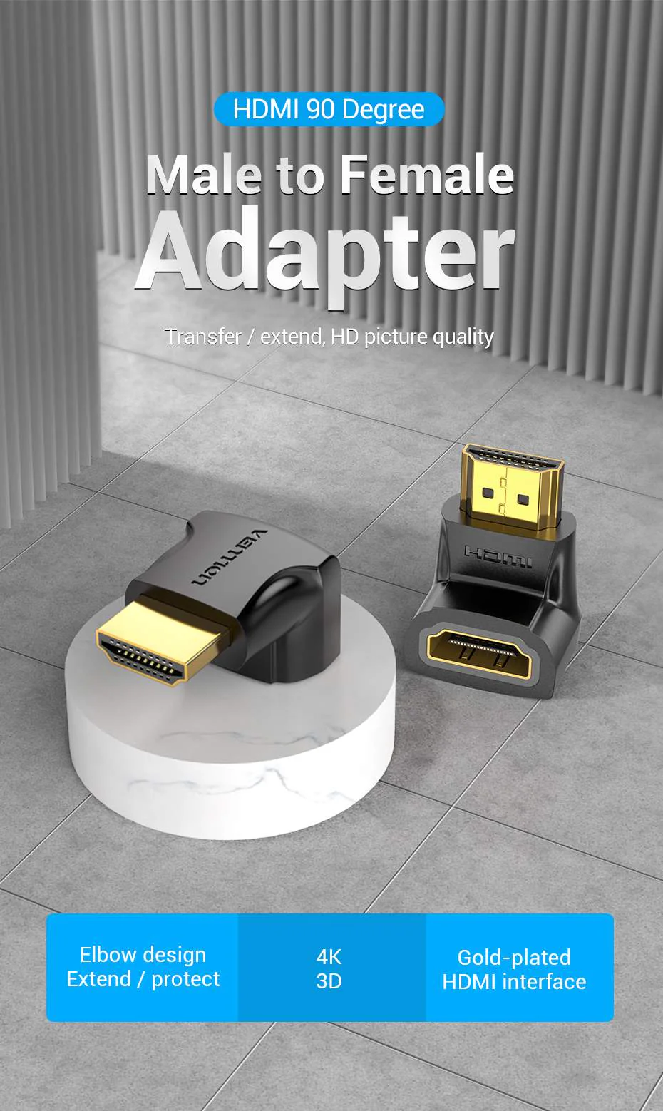 VENTION AIOB0 HDMI 90° Male to Female Adapter 4K - UTECH