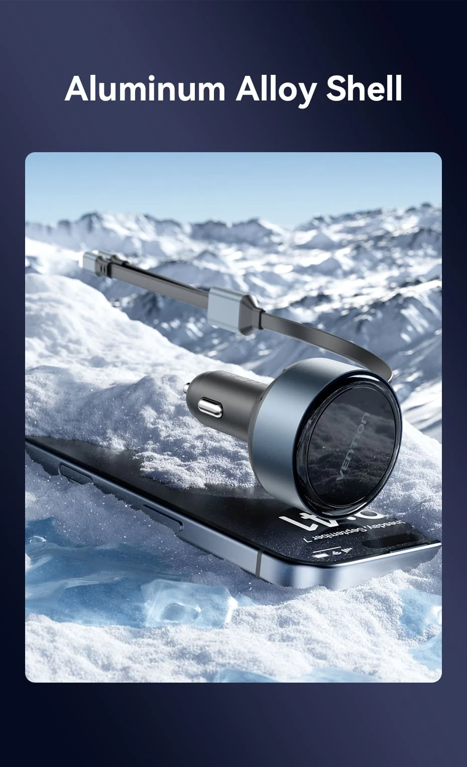 VENTION FFOB0 Car Charger Built-In USB-C Lightning - UTECH