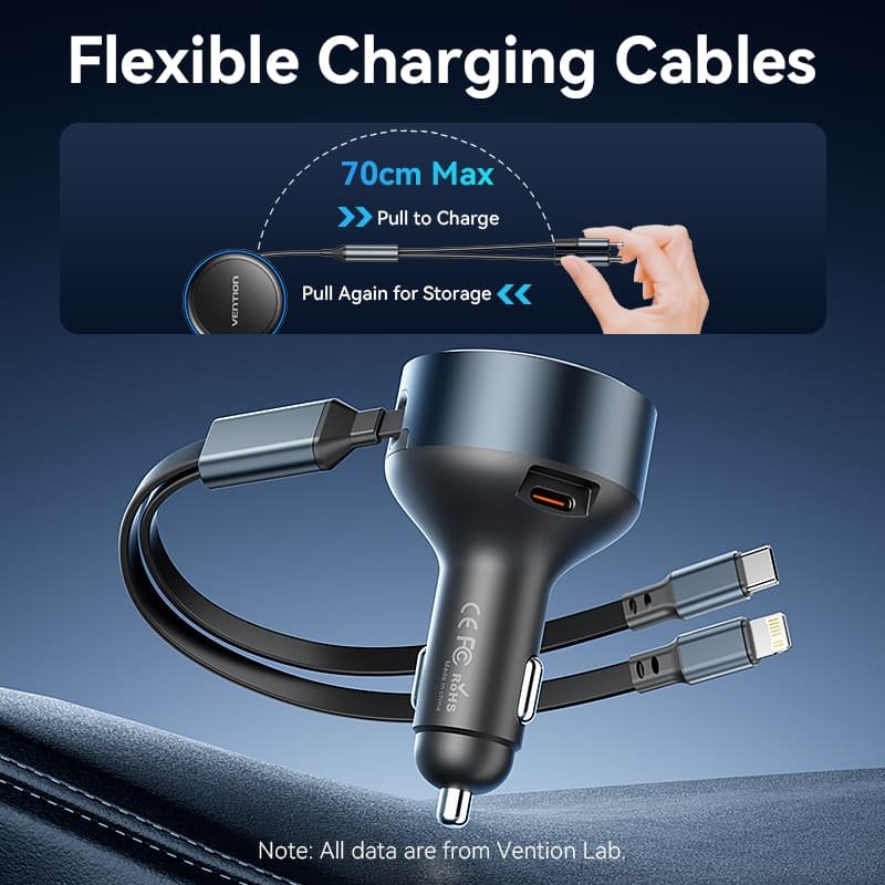 VENTION FFOB0 Car Charger Built-In USB-C Lightning - UTECH