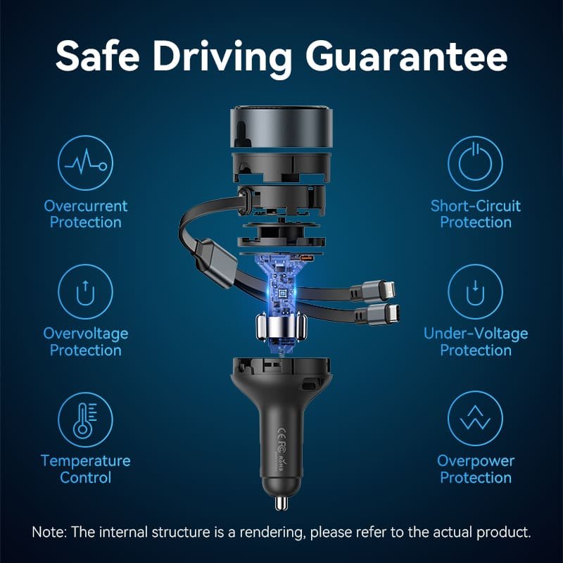 VENTION FFOB0 Car Charger Built-In USB-C Lightning - UTECH
