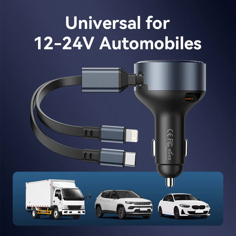 VENTION FFOB0 Car Charger Built-In USB-C Lightning - UTECH