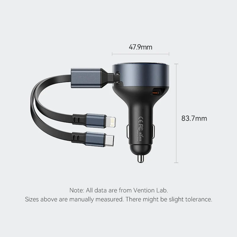 VENTION FFOB0 Car Charger Built-In USB-C Lightning - UTECH