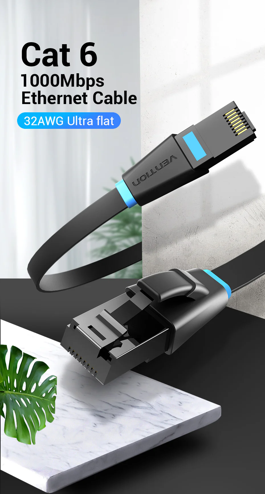 Buy VENTION Flat UTP Cat6 Ethernet Cable (1.6mm Ultra Thin) Gigabit Speed with Gold-Plated RJ45 Connectors Online in Pakistan - UGREEN PK