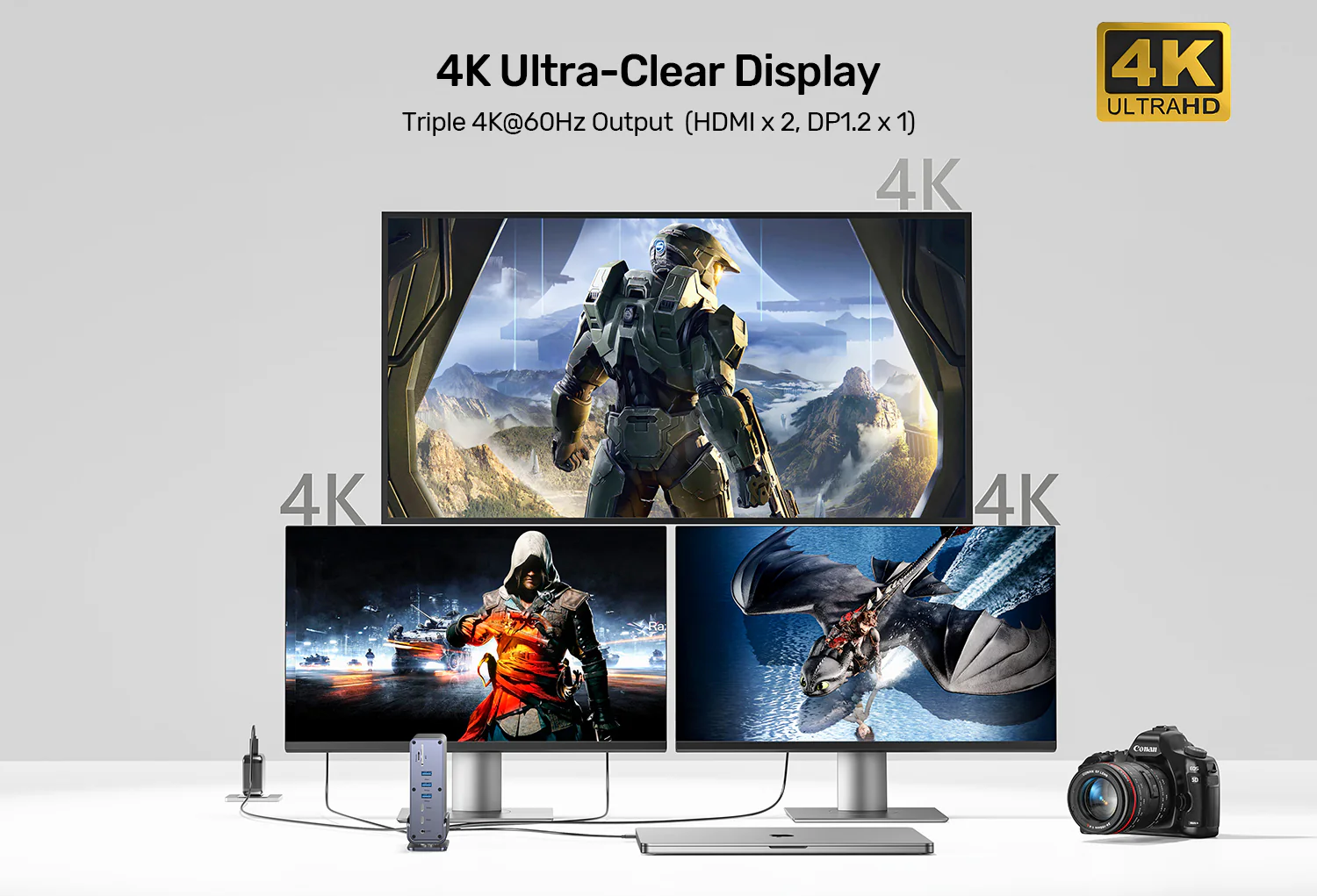 UNITEK D1135AGY01 DisplayLink Triple 4K Docking Station - UTECH