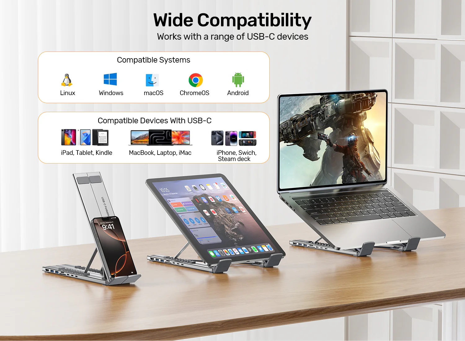 UNITEK D1137AGY01 Foldable Laptop Stand 7-in-1 Dock - UTECH