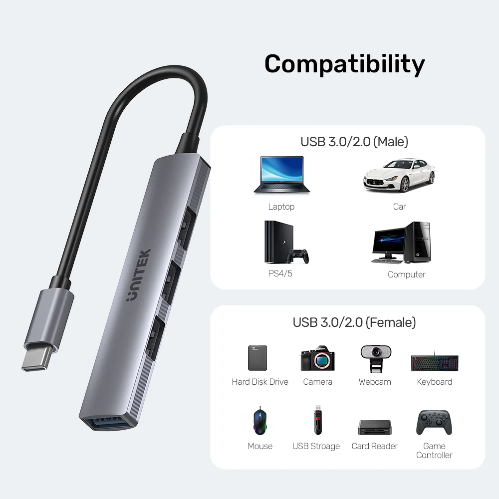 UNITEK H1208B USB-C Hub 4-Port USB-A 5Gbps - UTECH