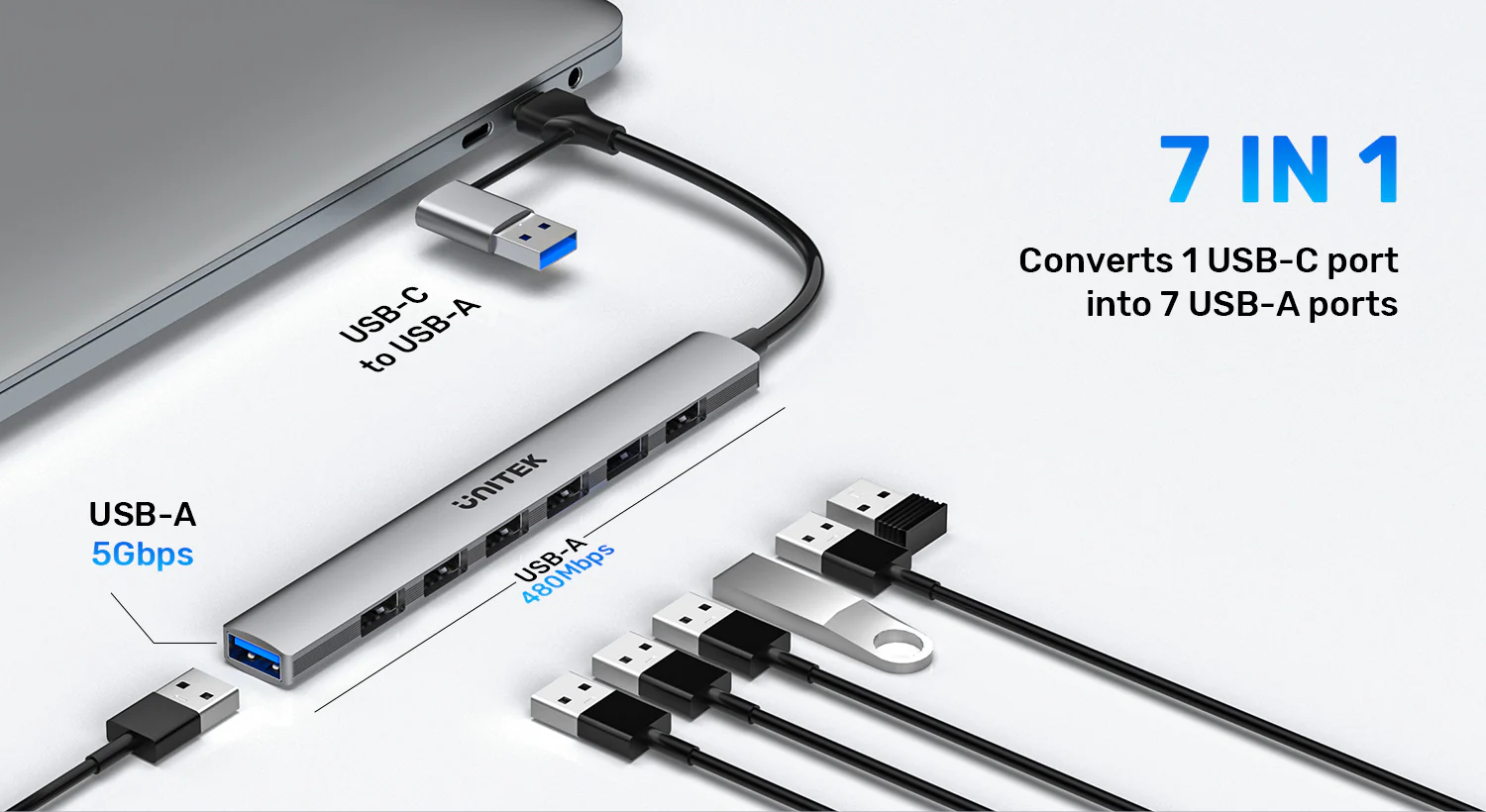 Buy UNITEK uHUB S7 7-in-1 USB Hub 5Gbps Aluminum USB-C & USB-A Expander Online in Pakistan - UGREEN PK
