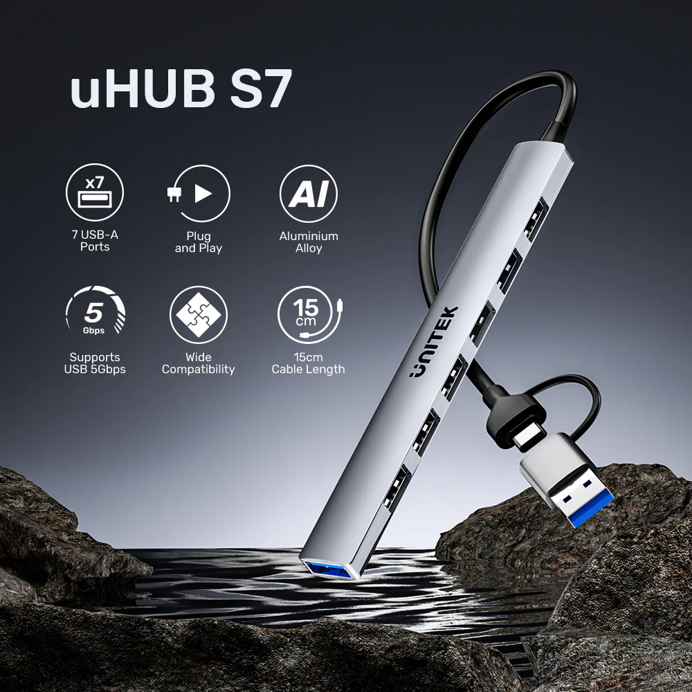Buy UNITEK uHUB S7 7-in-1 USB Hub 5Gbps Aluminum USB-C & USB-A Expander Online in Pakistan - UGREEN PK