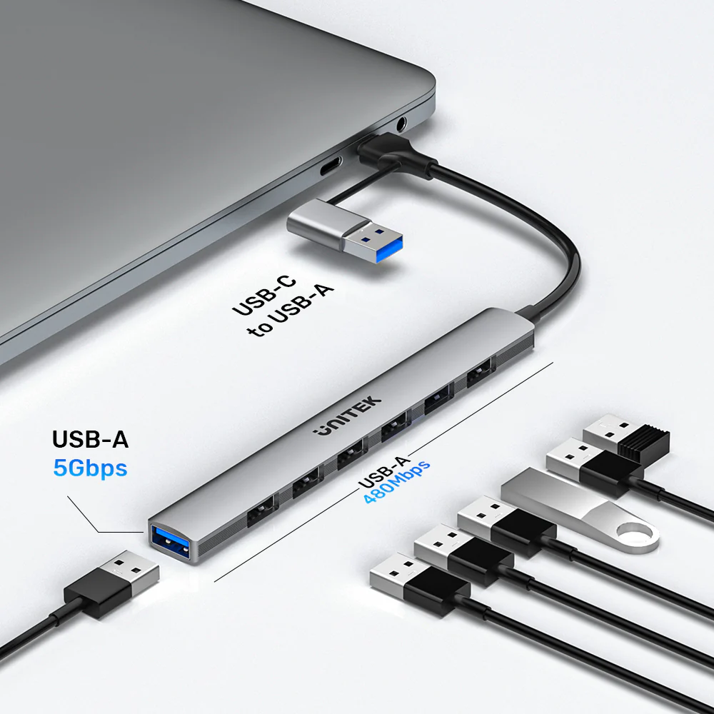Buy UNITEK uHUB S7 7-in-1 USB Hub 5Gbps Aluminum USB-C & USB-A Expander Online in Pakistan - UGREEN PK