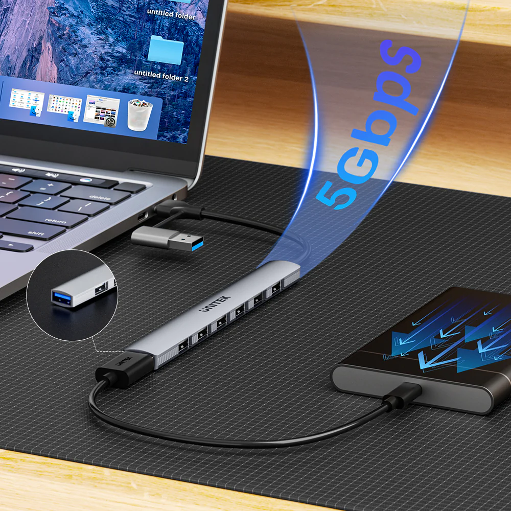 Buy UNITEK uHUB S7 7-in-1 USB Hub 5Gbps Aluminum USB-C & USB-A Expander Online in Pakistan - UGREEN PK