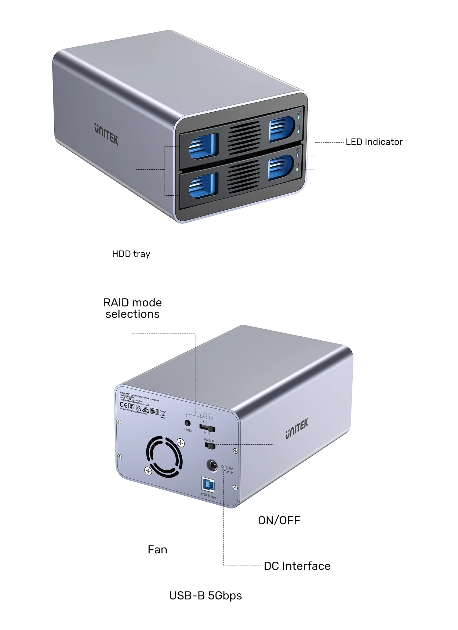 UNITEK S1308B01-EU 2-Bay RAID HDD Enclosure - UTECH