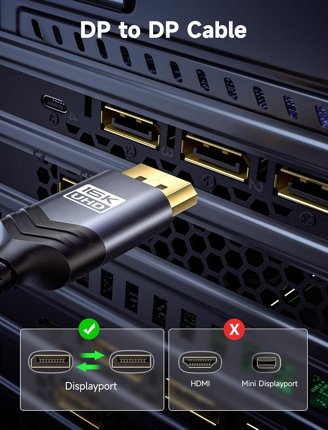JSAUX CV0068 DisplayPort 2.1 Cable 80Gbps 3 Meter - UTECH