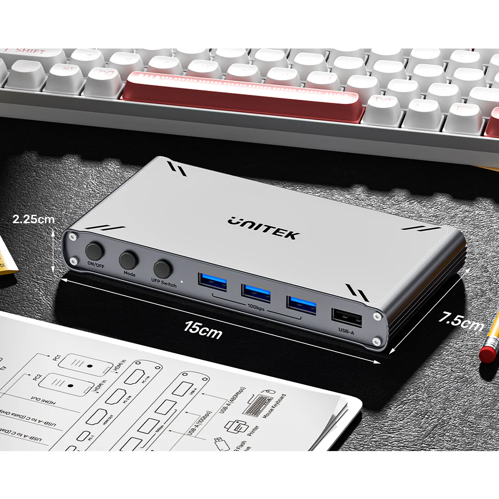 UNITEK D1118AGY01 2-Port USB C KVM Switch Hub - UTECH
