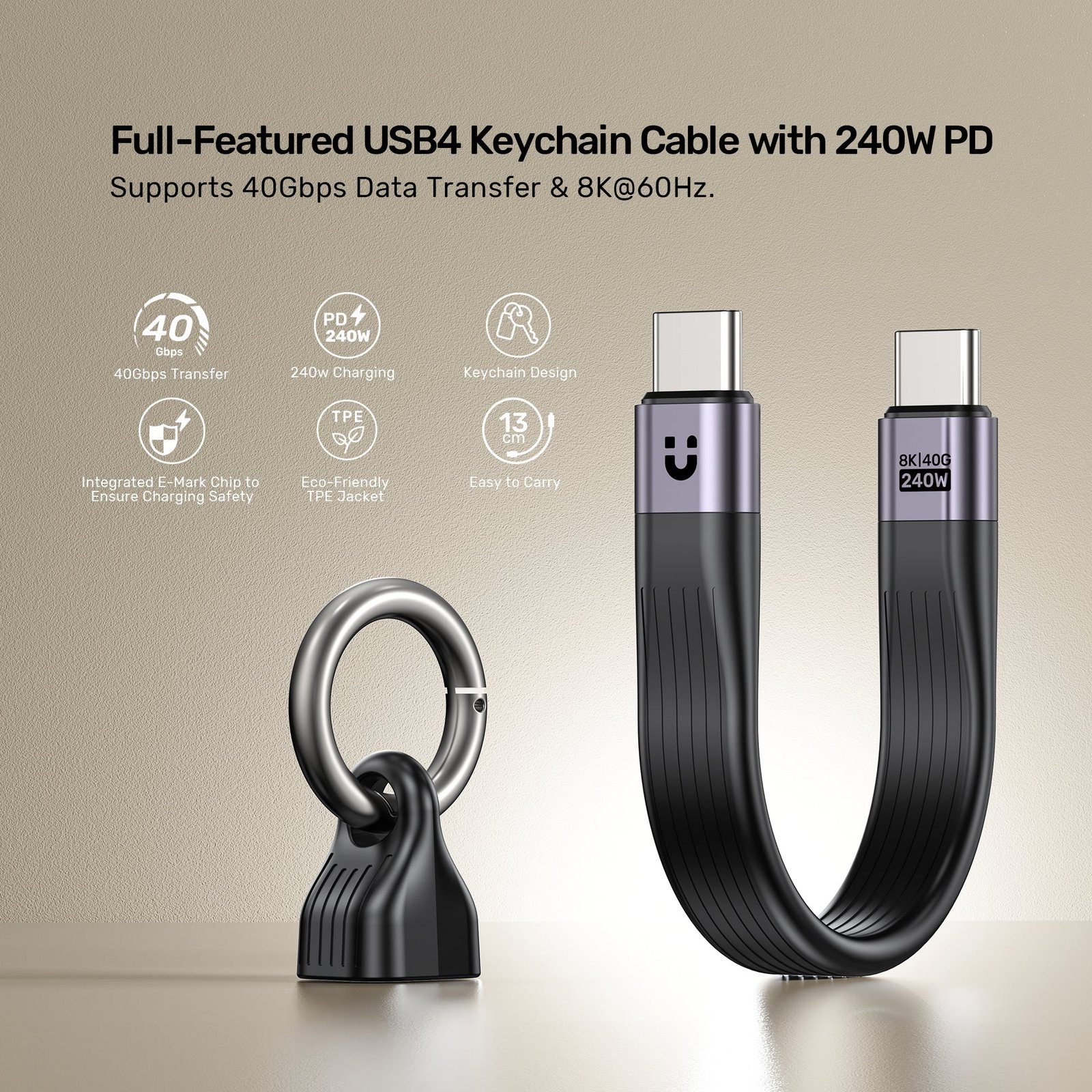 UNITEK C14179ABK01-0.13M USB4 Keychain Cable - UTECH