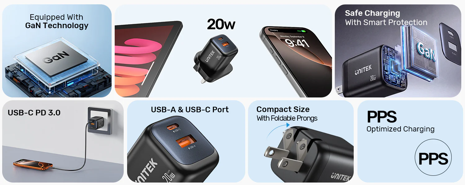 UNITEK 20W GaN Wall Charger Price in Pakistan UNITEK P1128ABK01-EU Zeno 20W GaN Wall Charger - UTECH